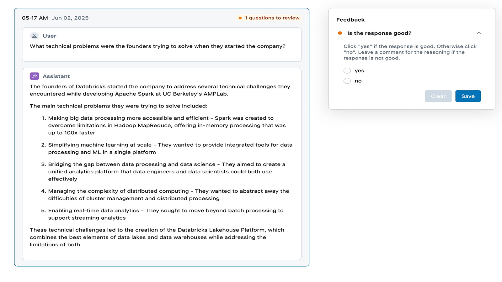 MLflow human feedback screenshot
