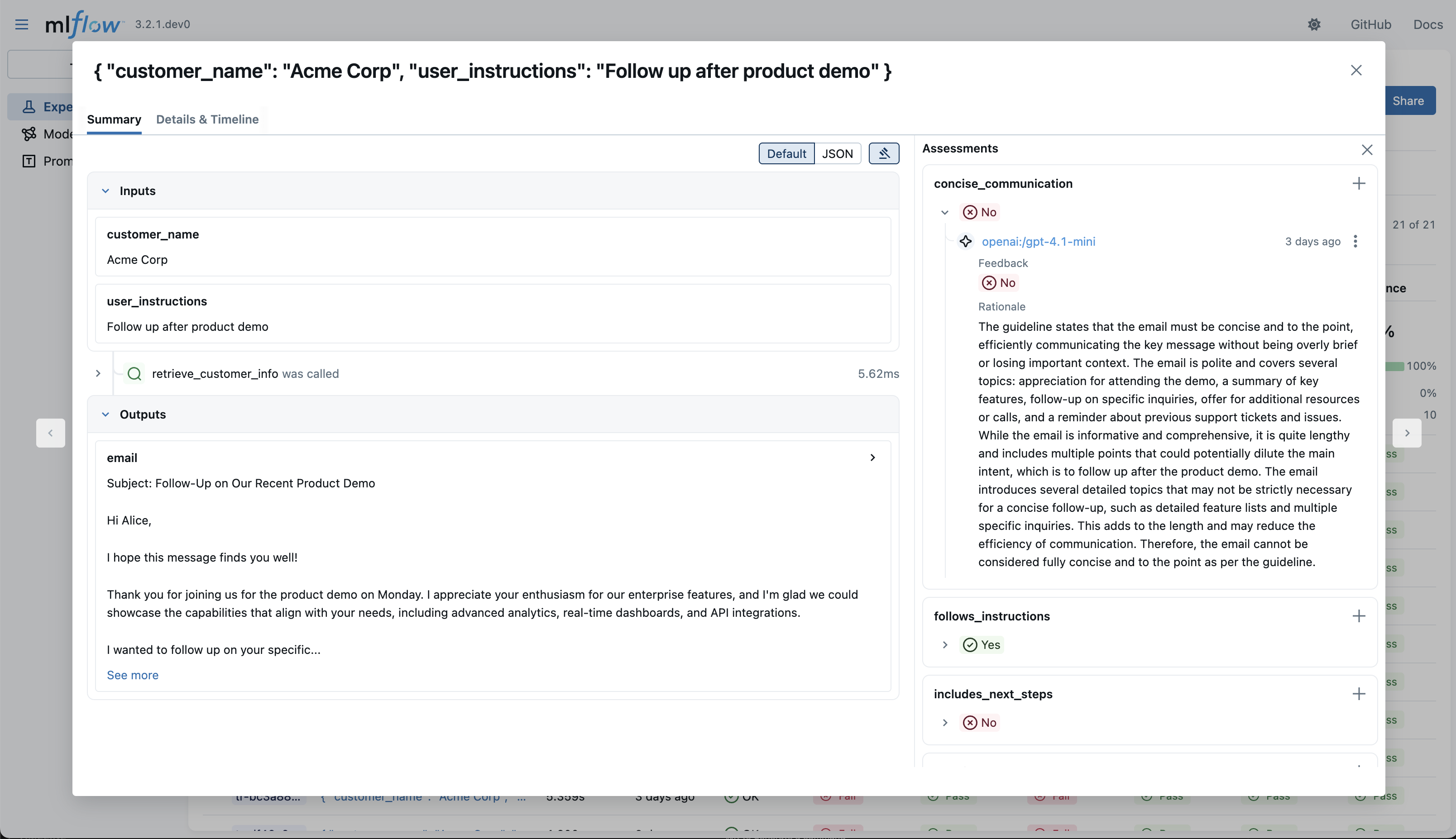 Trace viewer with assessments side-panel